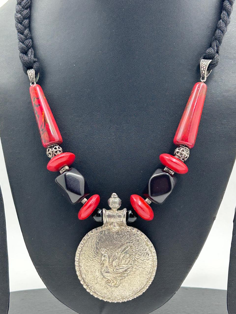 Mayura Red and Black Oxidized Necklace
