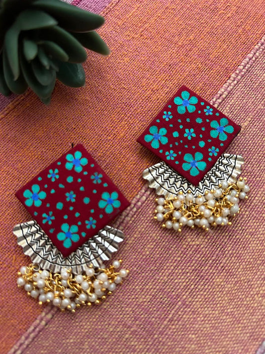 Rupini Mehroon Fabric Earrings