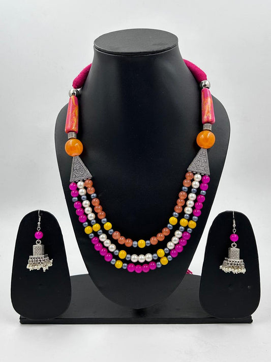 Blossom Multicolor Beads Layered Necklace Set