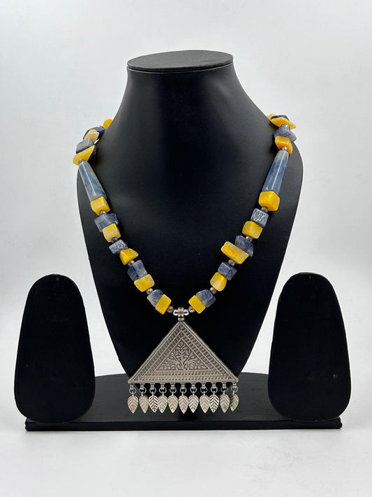 Tribal Touch Grey Yellow Necklace