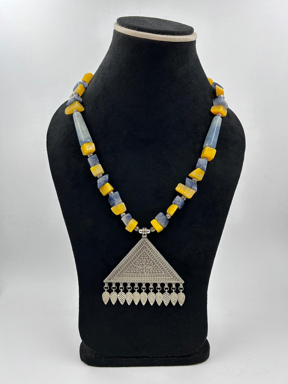 Tribal Touch Grey Yellow Necklace