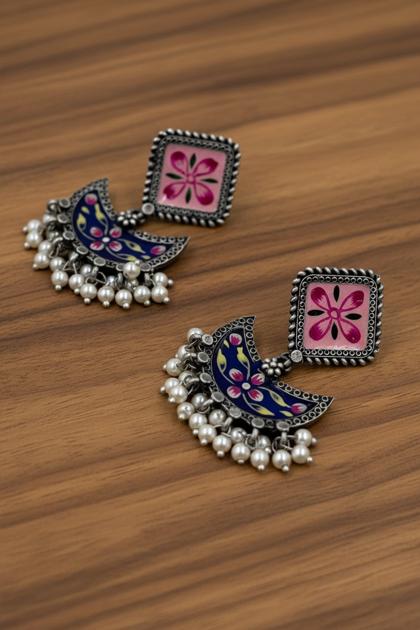 Vanya Pink Blue Handpainted Earrings