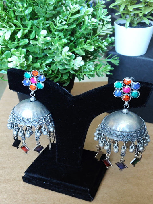 Maya Meenakari Black Polished Jhumka Earrings