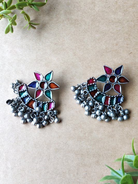 Nisha Meenakari Black Polished Earrings