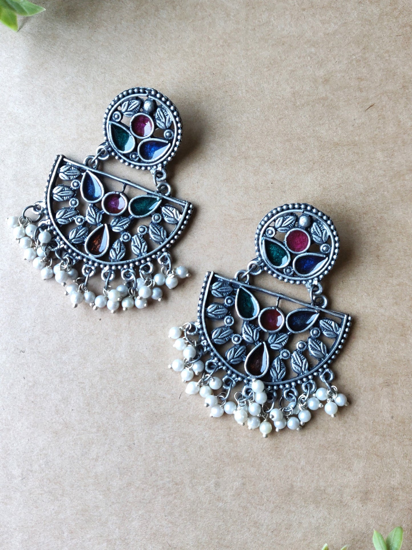 Rangoli Black Polished  Meenakari Earrings